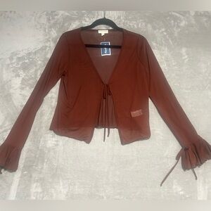 See You Monday Sheer Mesh Tie Front Blouse Top Women’s XL Maroon